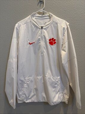 Nike DRI-FIT Men’s White Quarter-Zip Clemson Tigers Pullover with Orange Paw